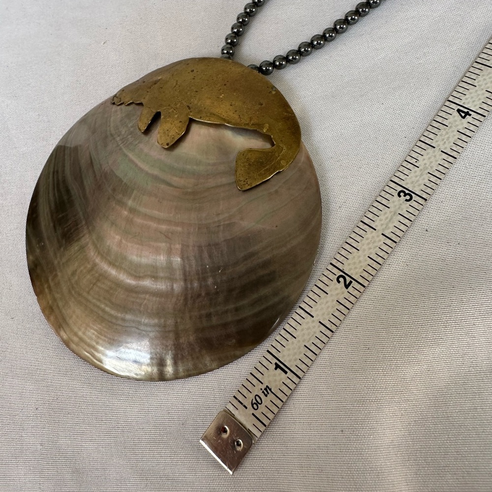 Gorgeous Artisan Abalone Shell And Brass Manatee … - image 4